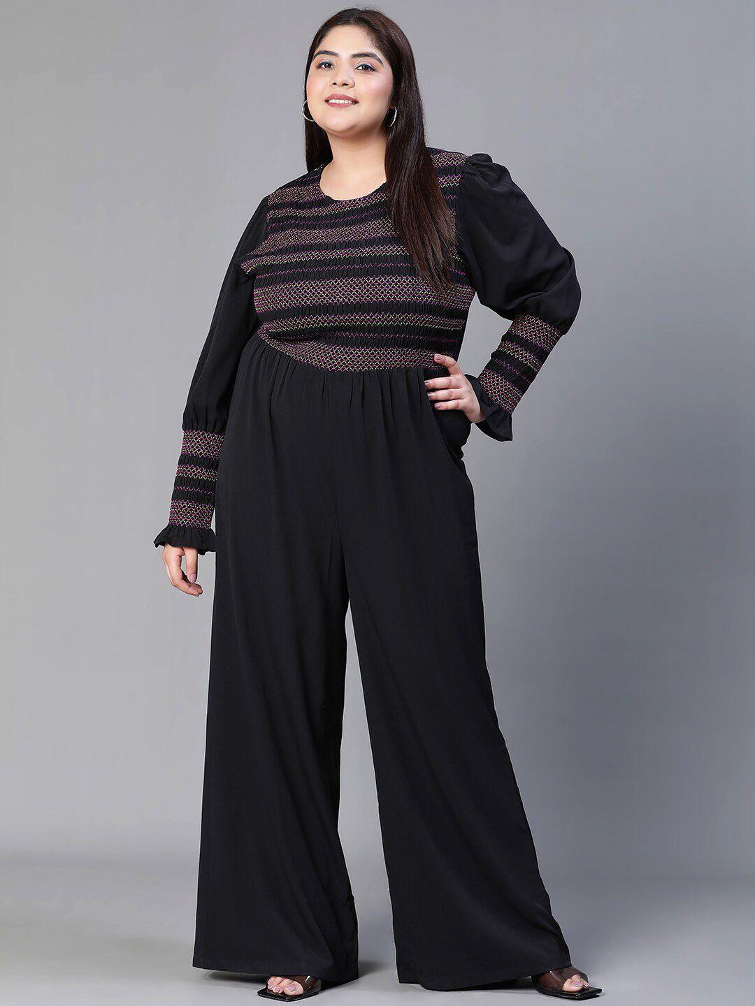 oxolloxo plus size round neck smocked basic jumpsuit