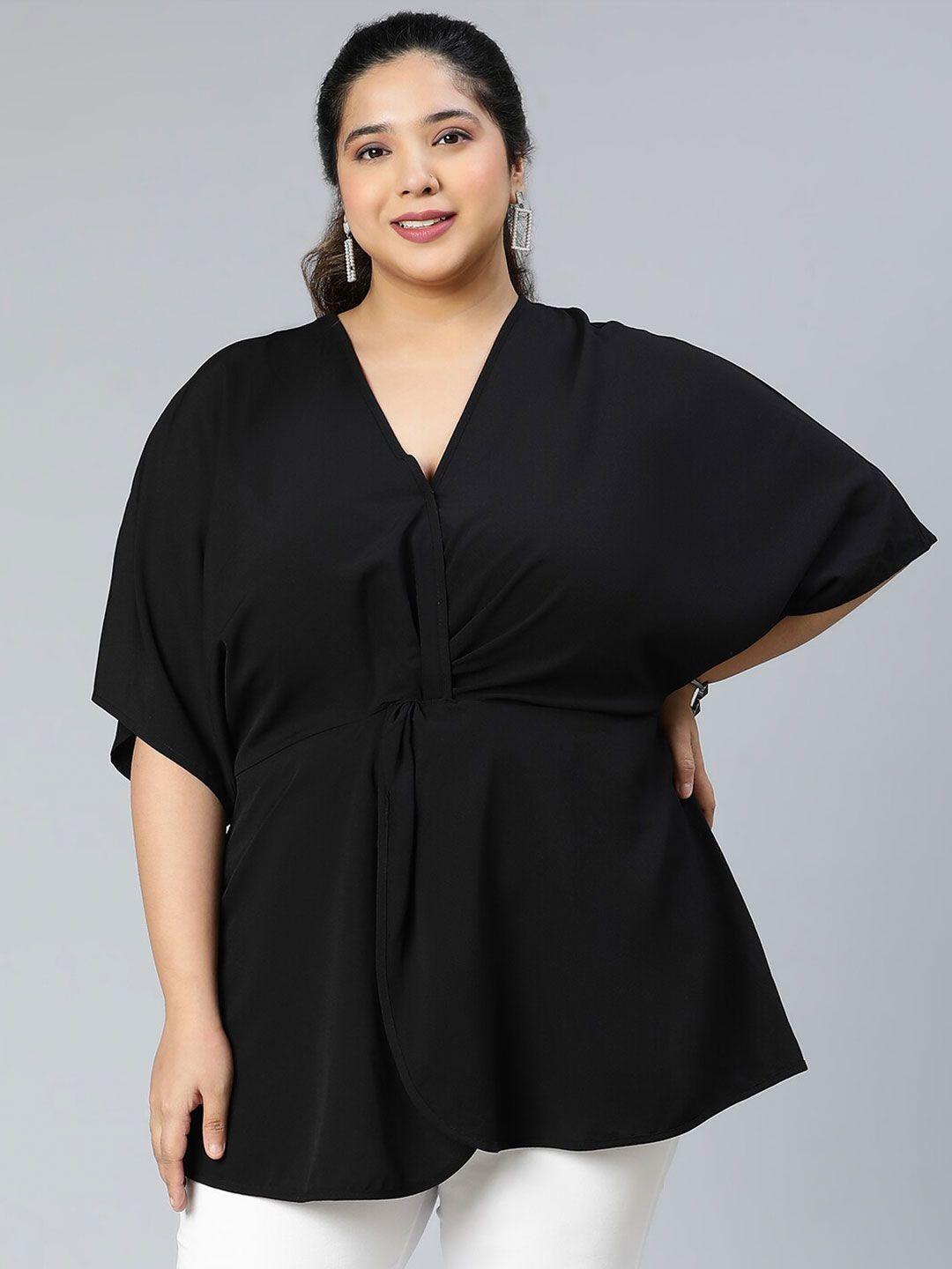 oxolloxo plus size v-neck extended sleeves gathered cinched waist top