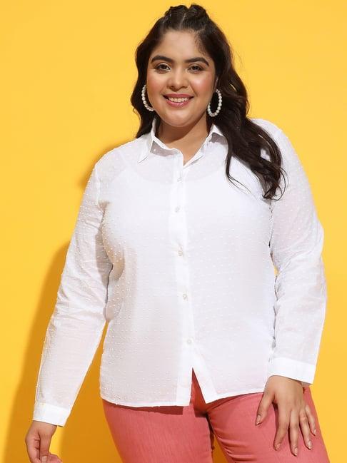 oxolloxo plus size white cotton self design shirt