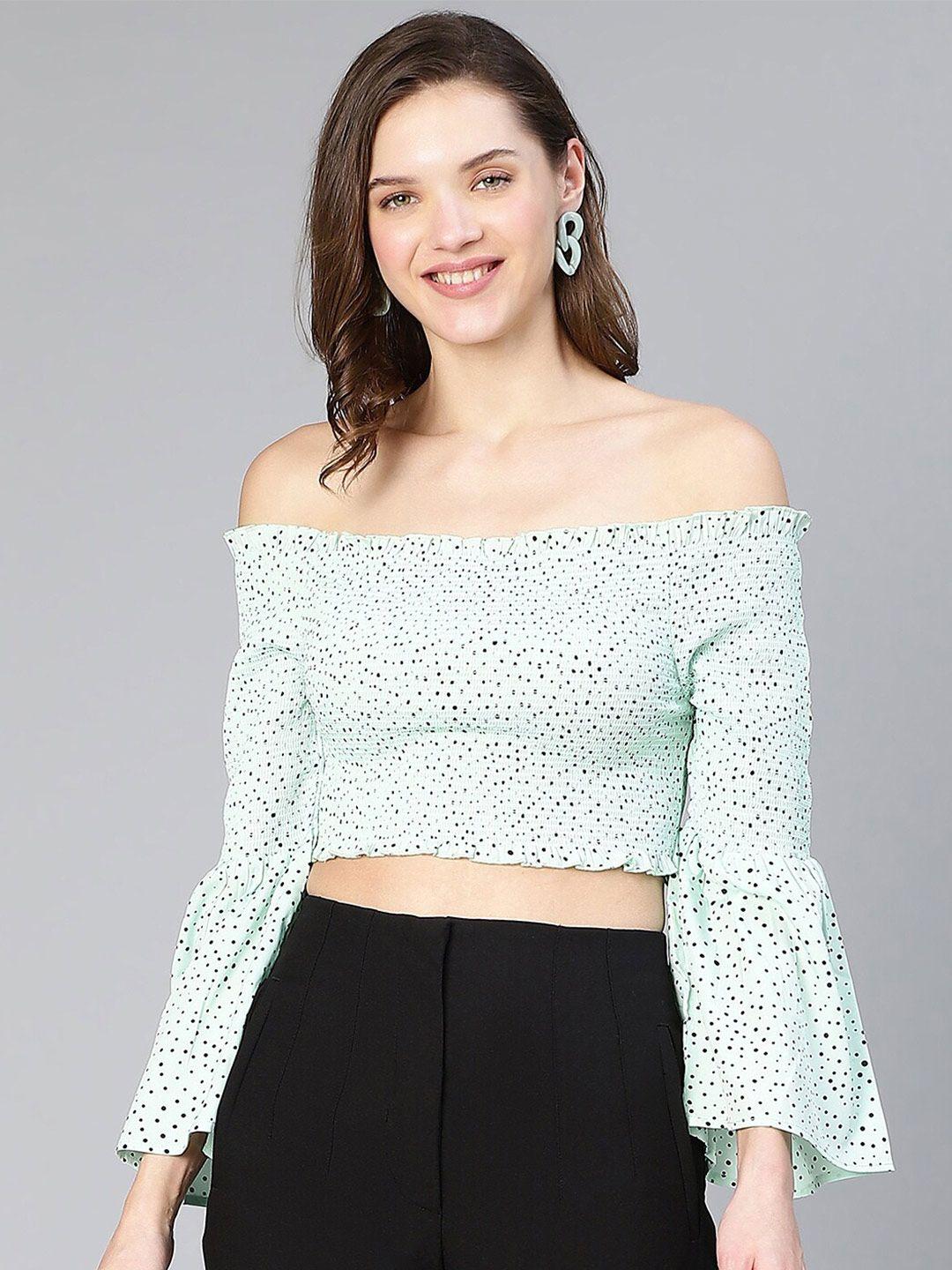 oxolloxo polka dot printed off-shoulder bardot crop top