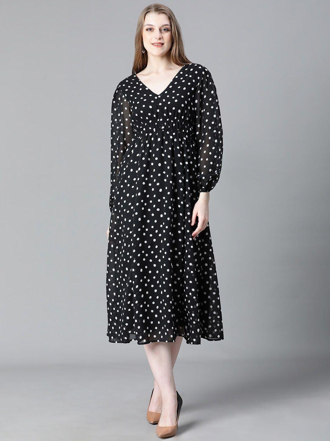 oxolloxo polka dots printed georgette a line dress
