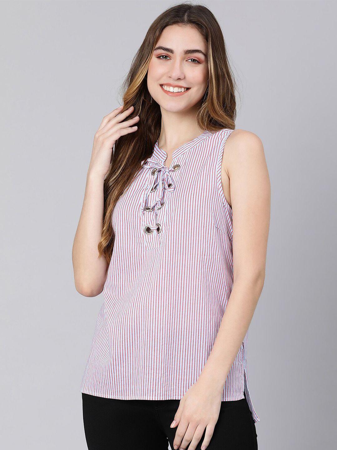 oxolloxo purple & white striped mandarin collar pure cotton top