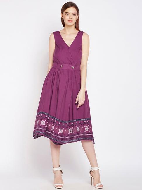 oxolloxo purple floral print a line dress