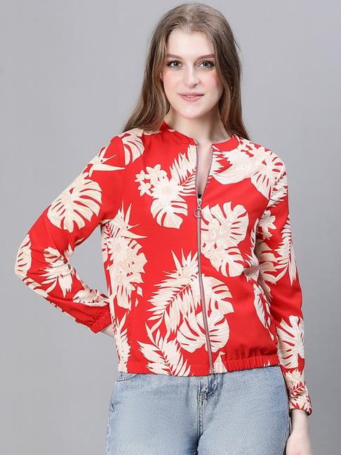 oxolloxo red & cream floral print na bomber jacket