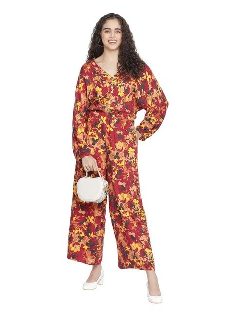 oxolloxo red & yellow floral print jumpsuit