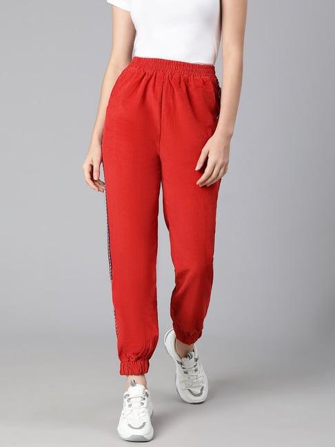 oxolloxo red cotton regular fit mid rise joggers