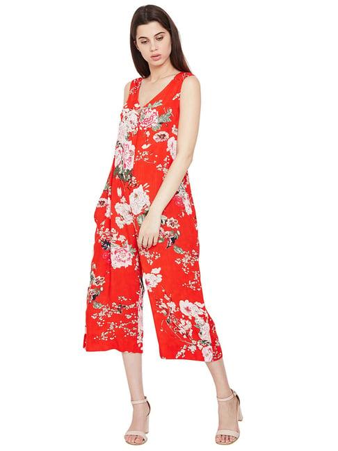 oxolloxo red floral print tropical fashion point jumpsuit