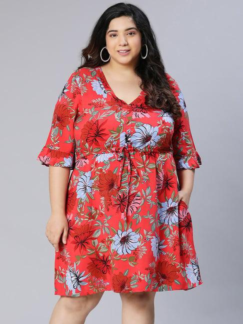 oxolloxo red floral print wrap dress