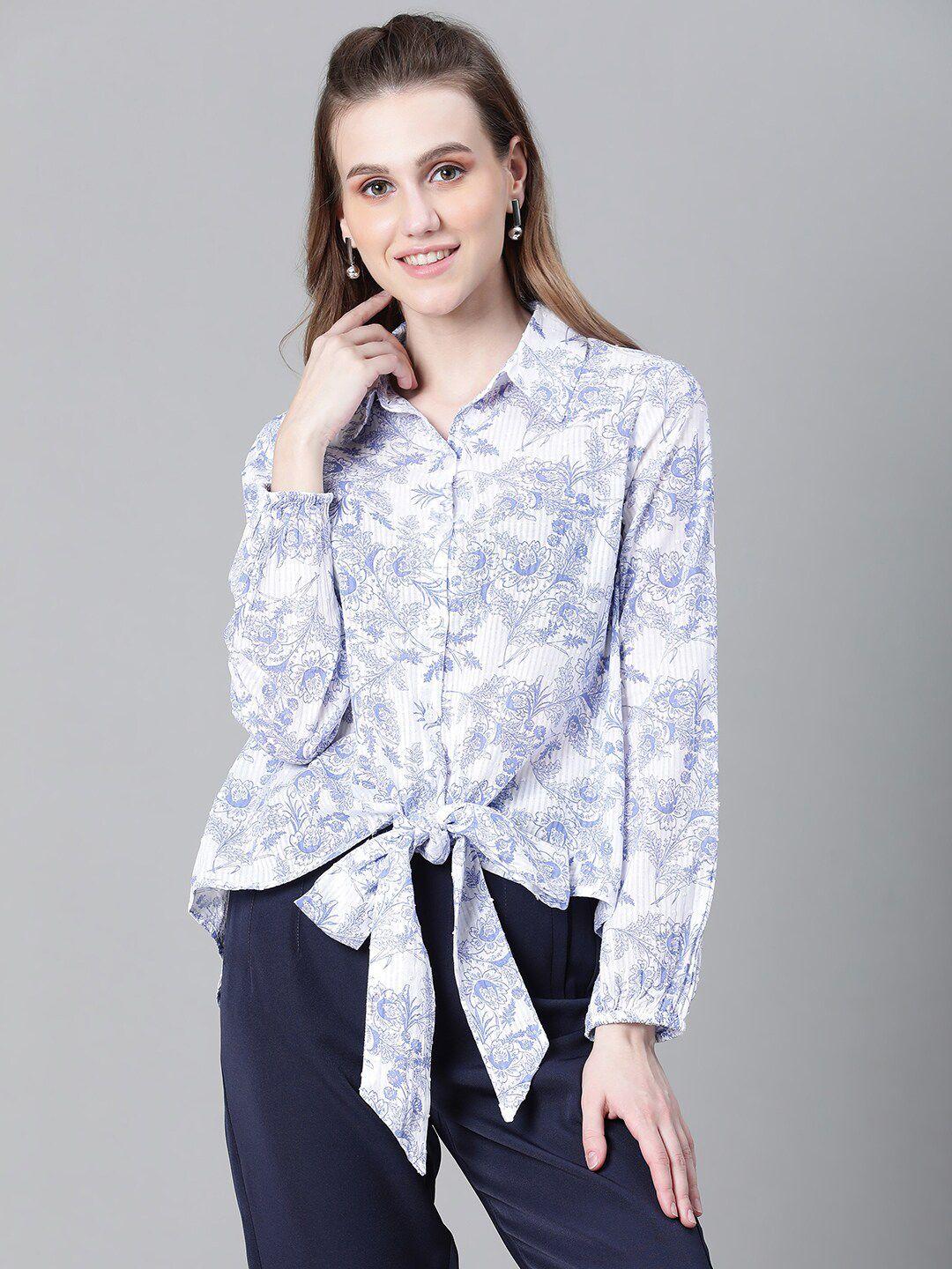 oxolloxo relaxed floral printed tie up cotton casual shirt