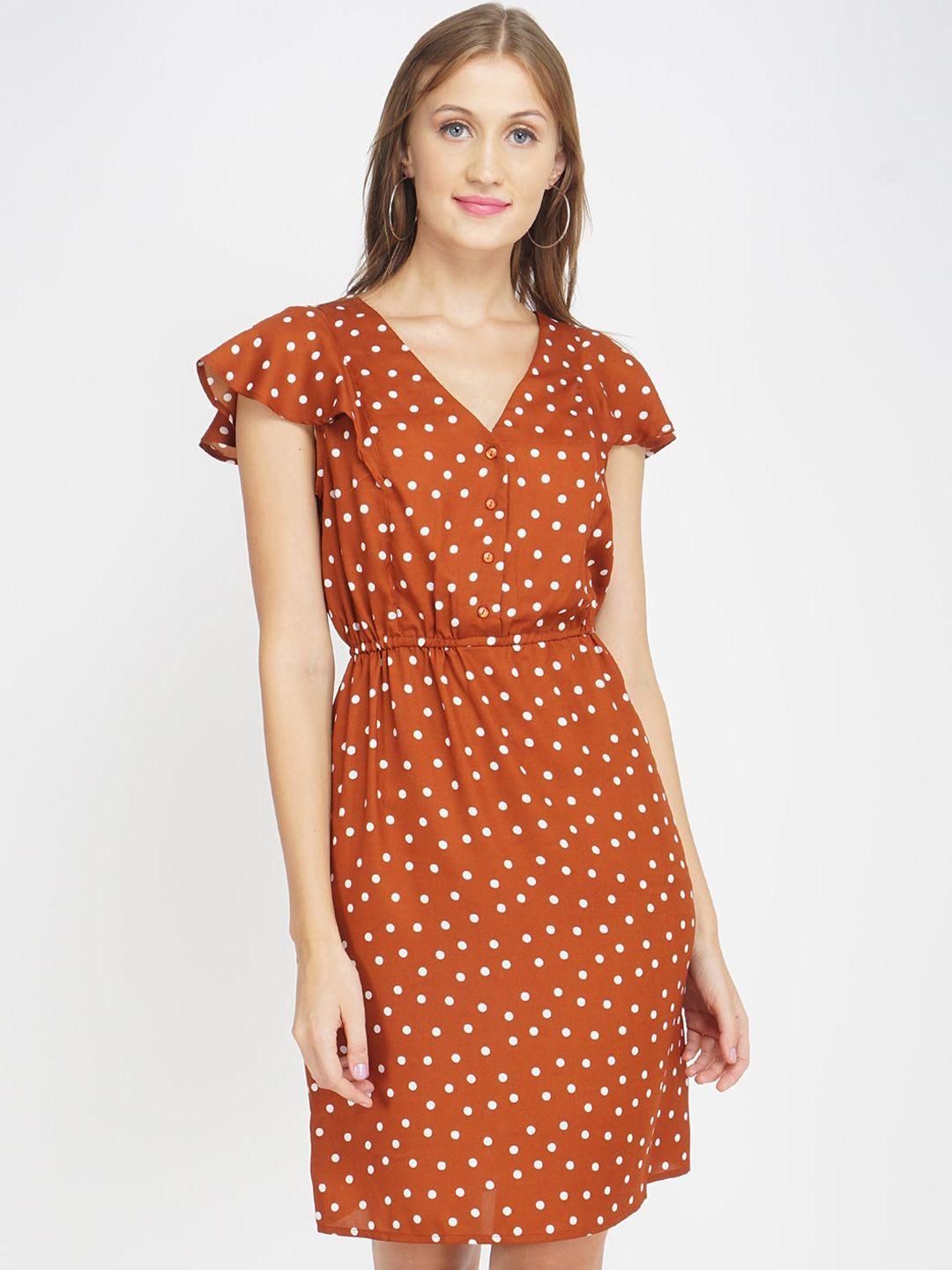 oxolloxo rust orange & white polka dot print a-line dress