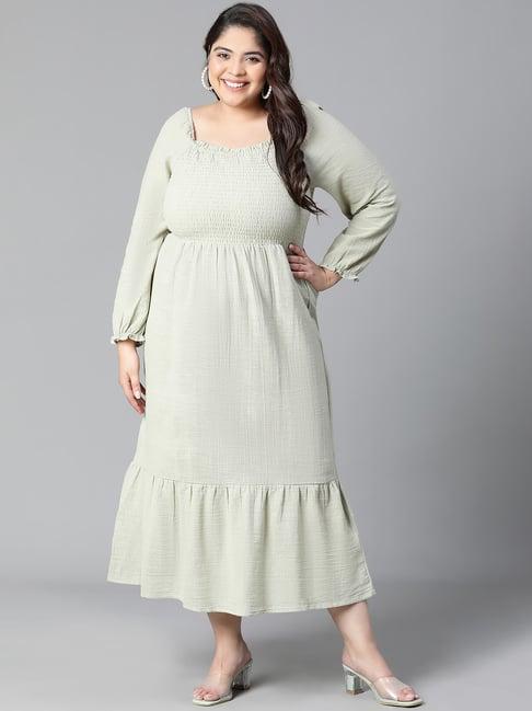 oxolloxo sage green cotton regular fit dress