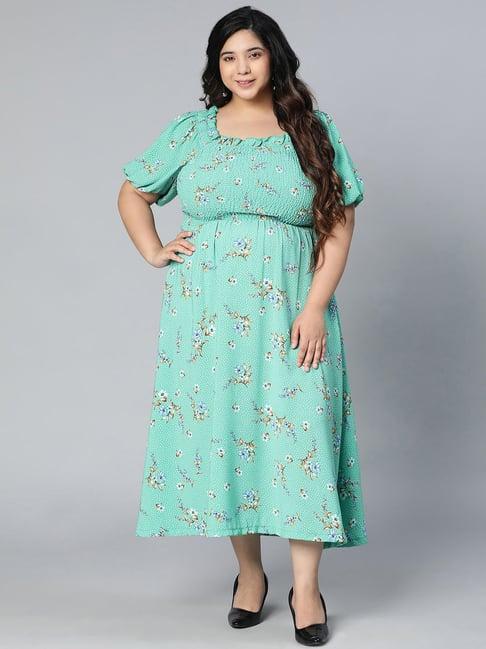 oxolloxo sea green floral print fit & flare dress