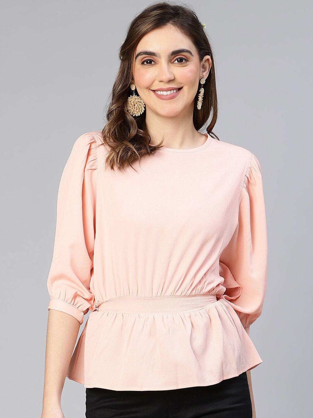 oxolloxo smocked puff sleeves cinched waist top