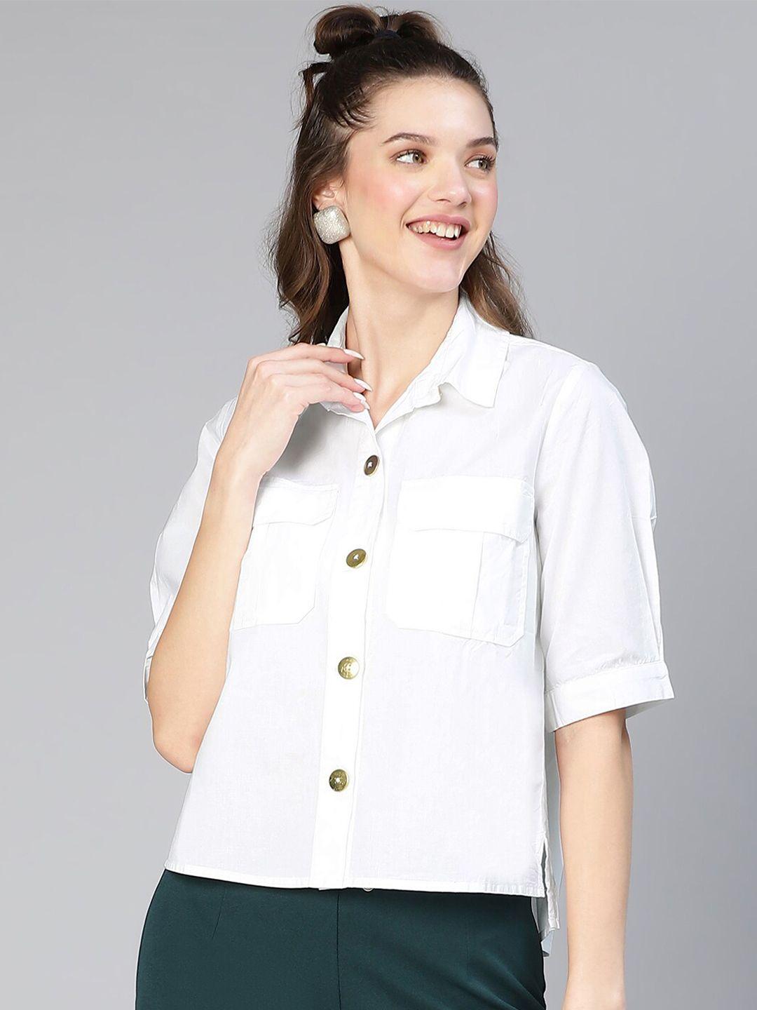 oxolloxo spread collar chest pocket cotton casual shirt