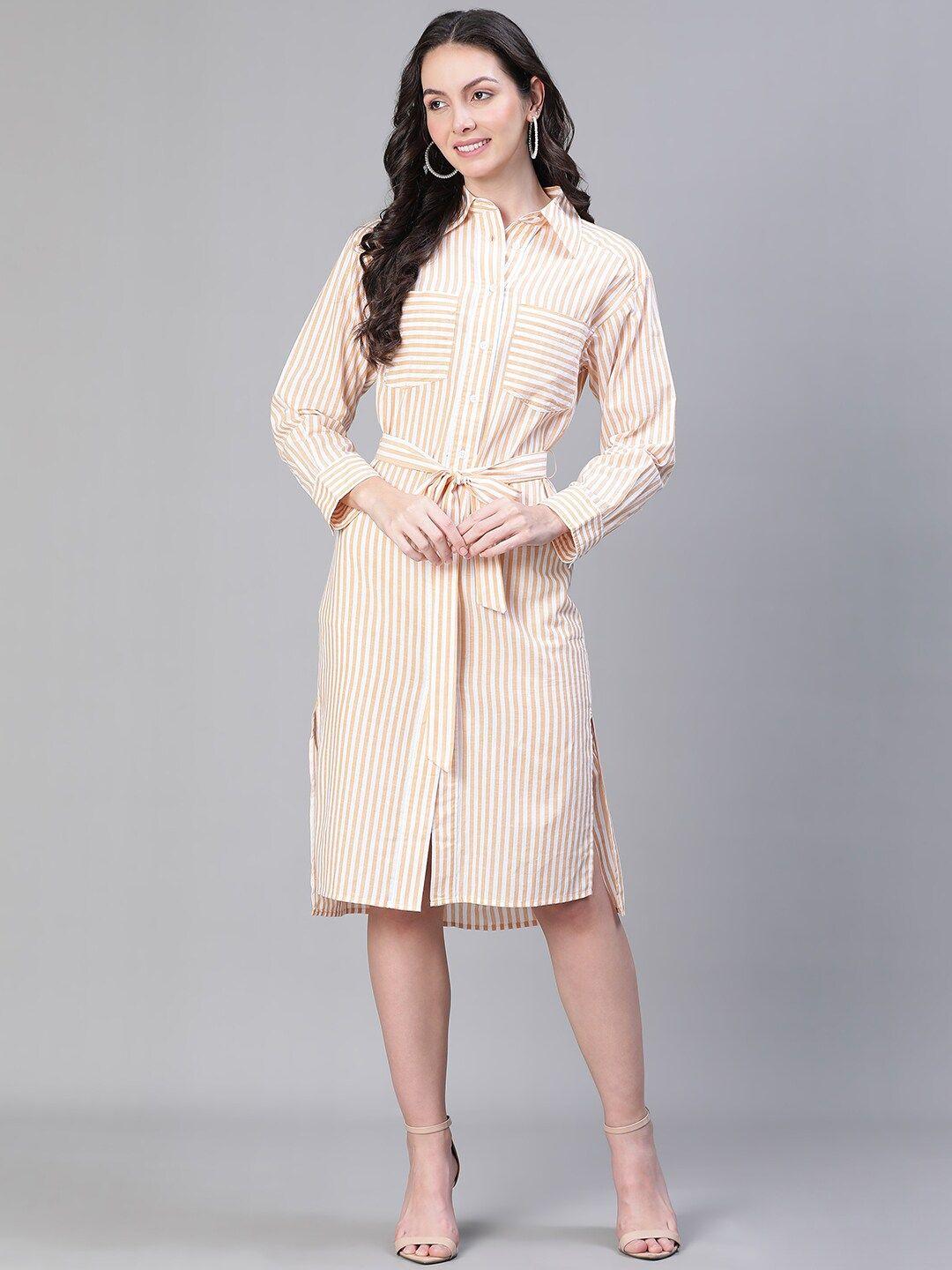 oxolloxo striped cuffed sleeves organic cotton shirt dress