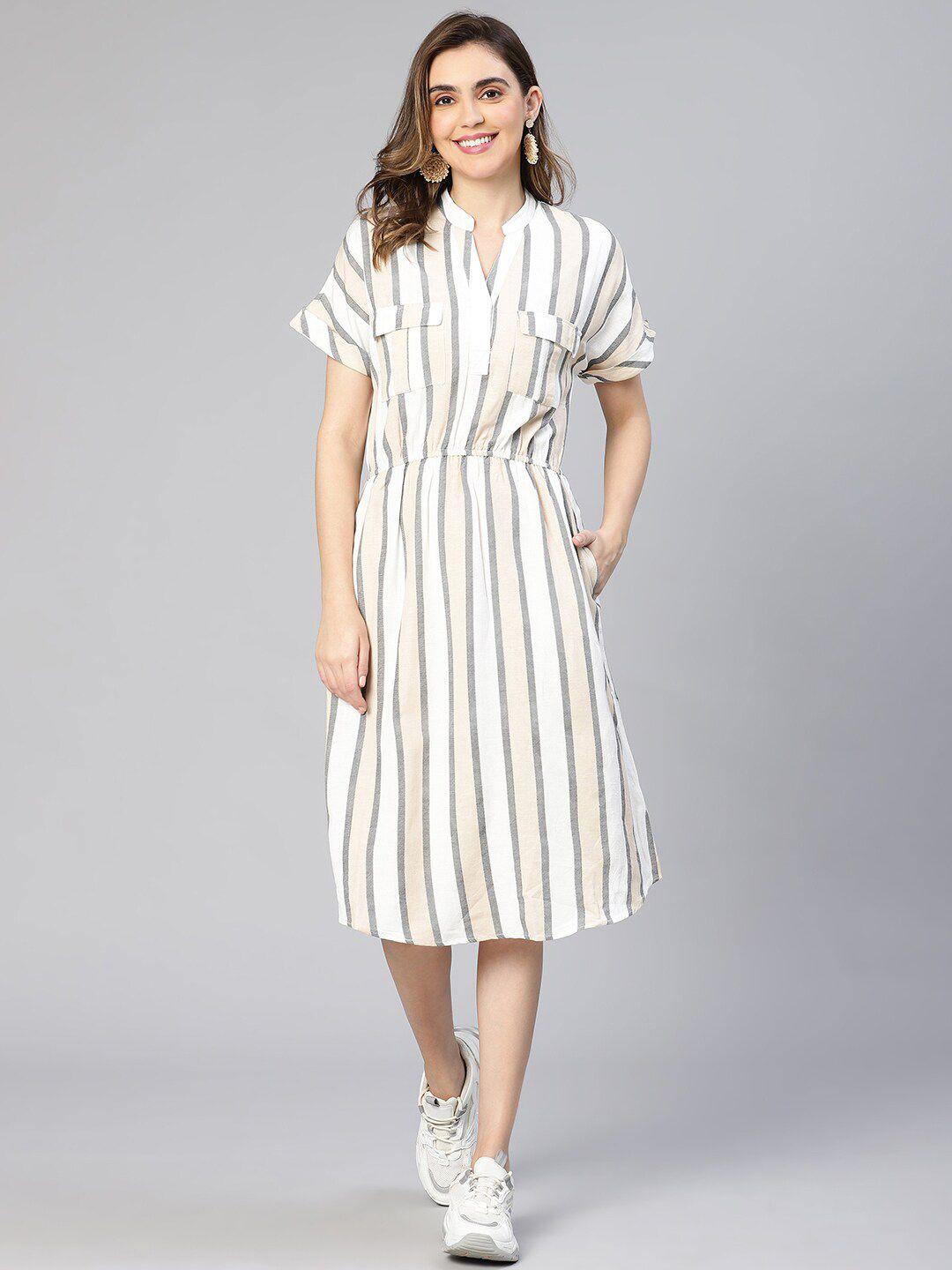 oxolloxo striped midi shirt dress with pocket detailing