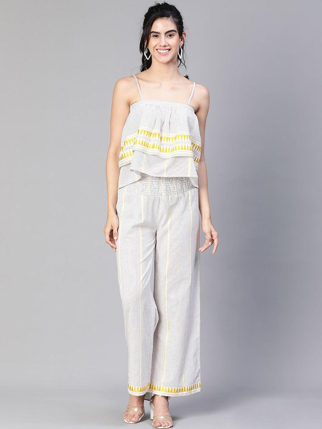 oxolloxo striped pure cotton shoulder straps top & trousers