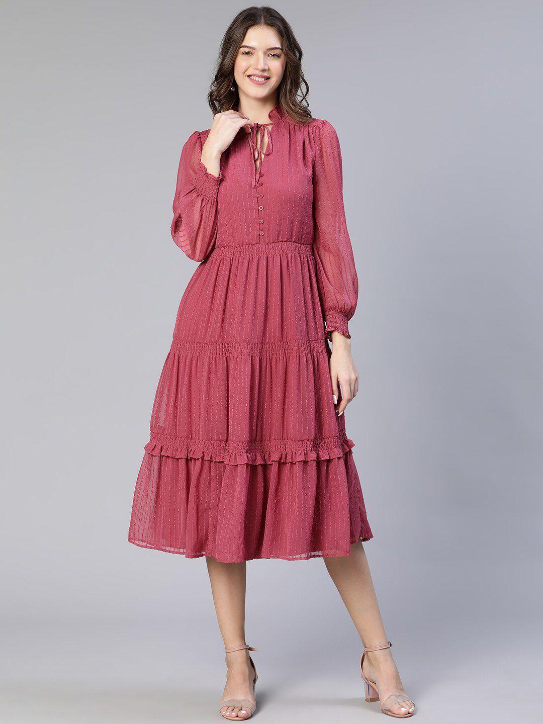 oxolloxo tie-up neck midi fit & flare  dress