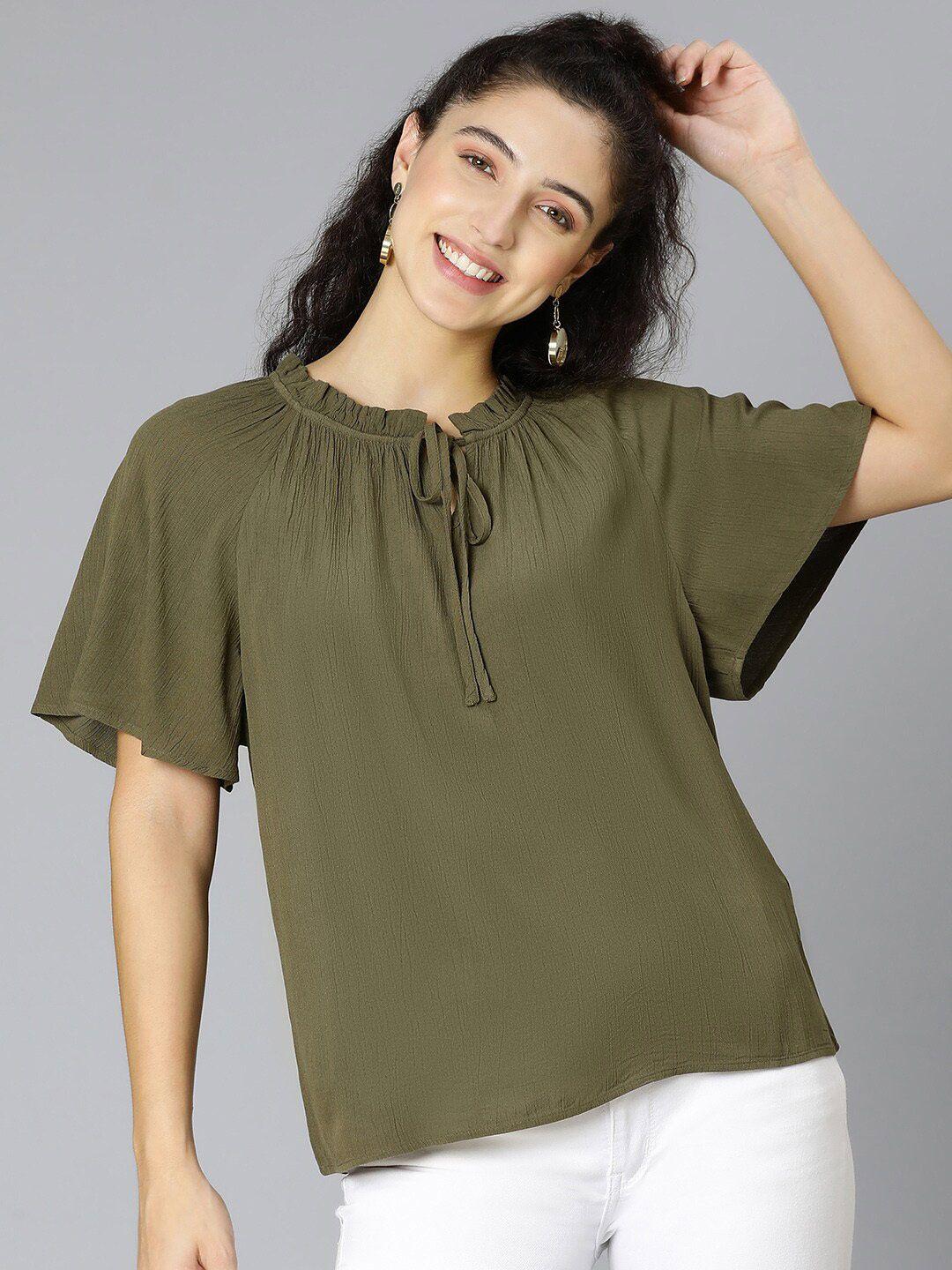 oxolloxo tie-up neck raglon sleeve crepe top