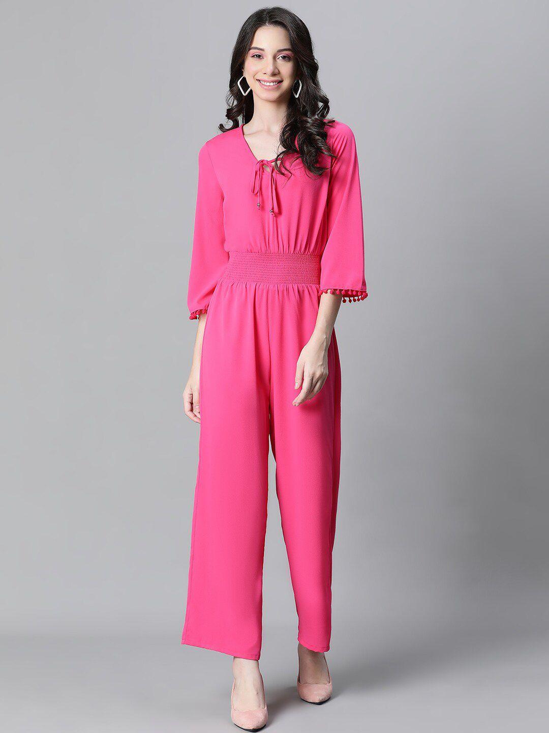 oxolloxo tie up neck smocked basic jumpsuit