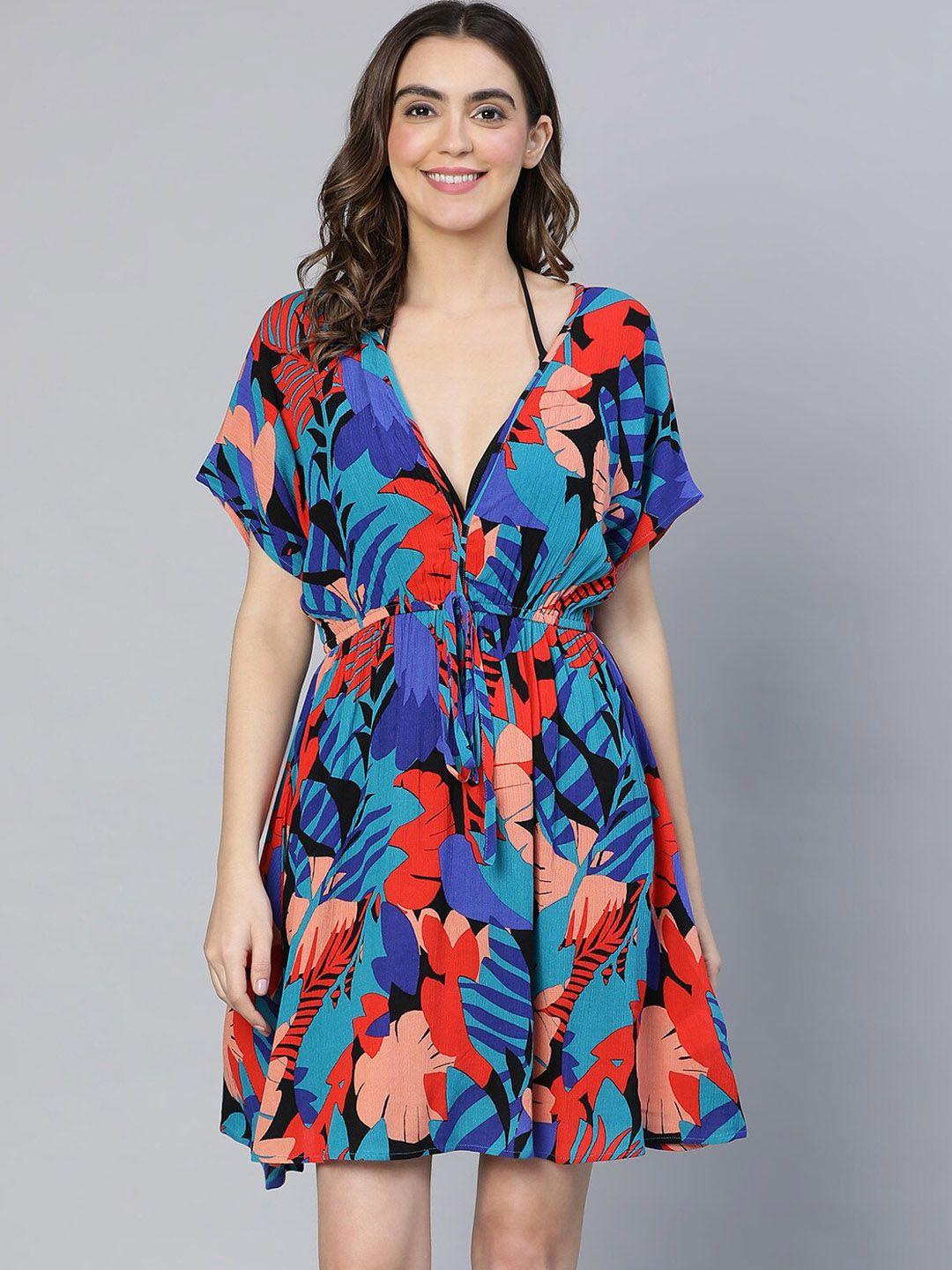 oxolloxo tropical printed swimwear cover-up dress