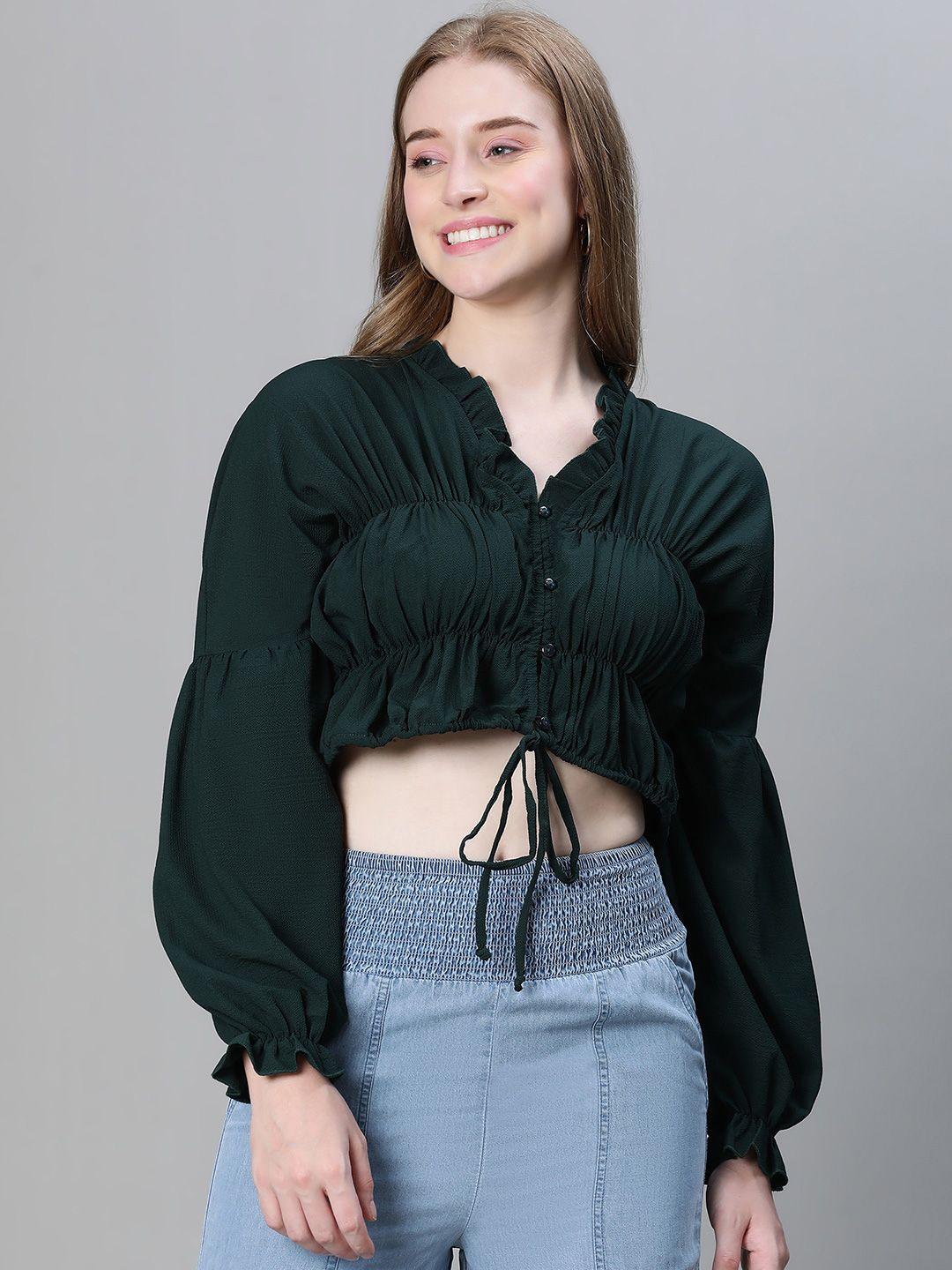 oxolloxo v-neck puff sleeve tie-up crop top