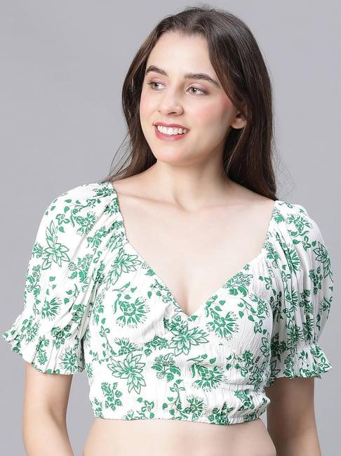 oxolloxo white & green floral print crop top