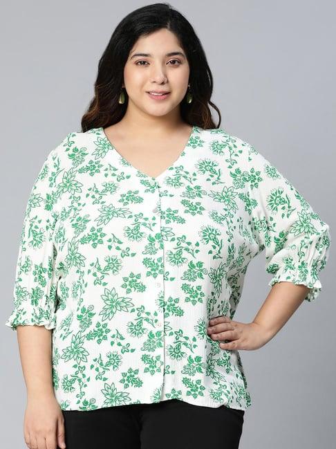 oxolloxo white & green viscose floral print top