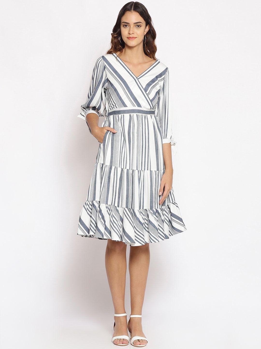 oxolloxo white & grey striped satin dress