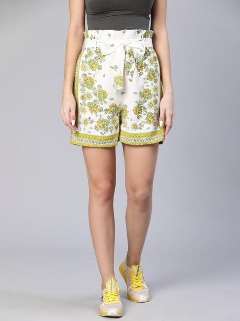 oxolloxo white & olive floral print shorts