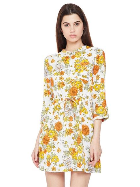 oxolloxo white & yellow floral print bang glam skater dress