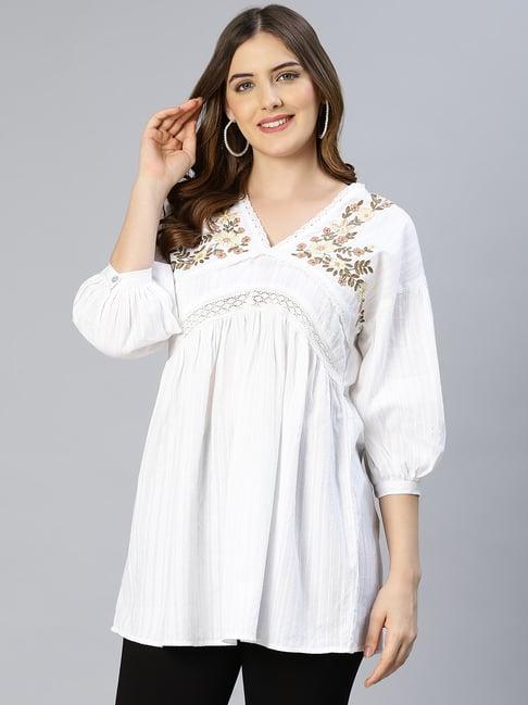 oxolloxo white cotton embroidered tunic