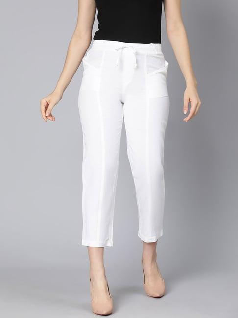 oxolloxo white cotton regular fit mid rise pants