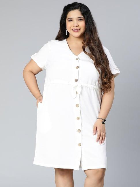 oxolloxo white cotton regular fit wrap dress