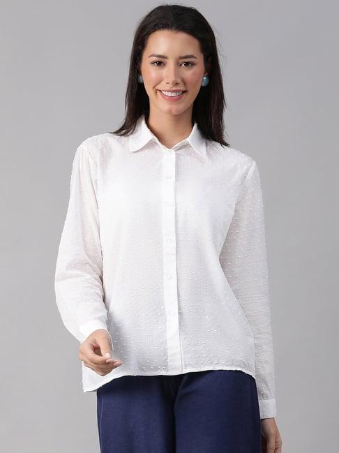 oxolloxo white cotton self design shirt