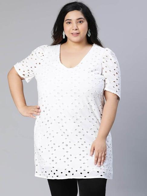 oxolloxo white cotton self design tunic