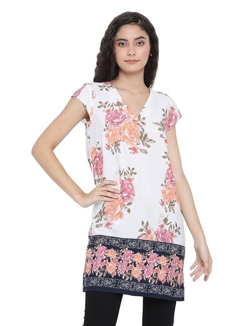 oxolloxo white floral splash luxury tunic