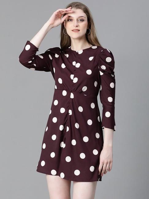 oxolloxo wine & white polka dot a line dress