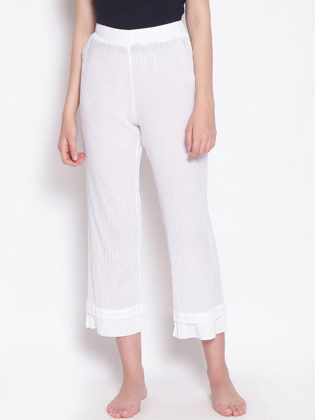 oxolloxo women's cotton solid white pyjama