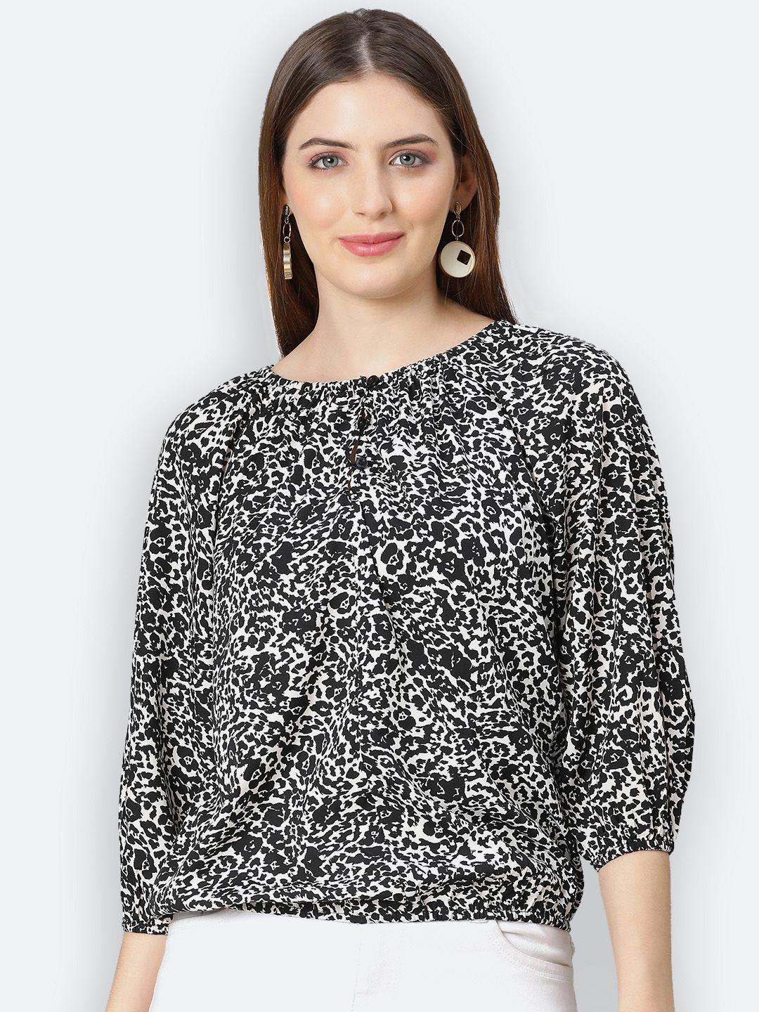 oxolloxo women  black  pure cotton print bishop sleeves top