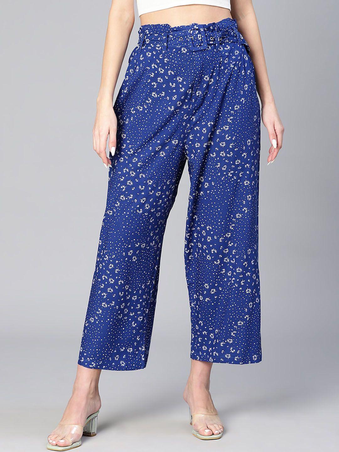 oxolloxo women abstract printed relaxed fit wrinkle free trousers