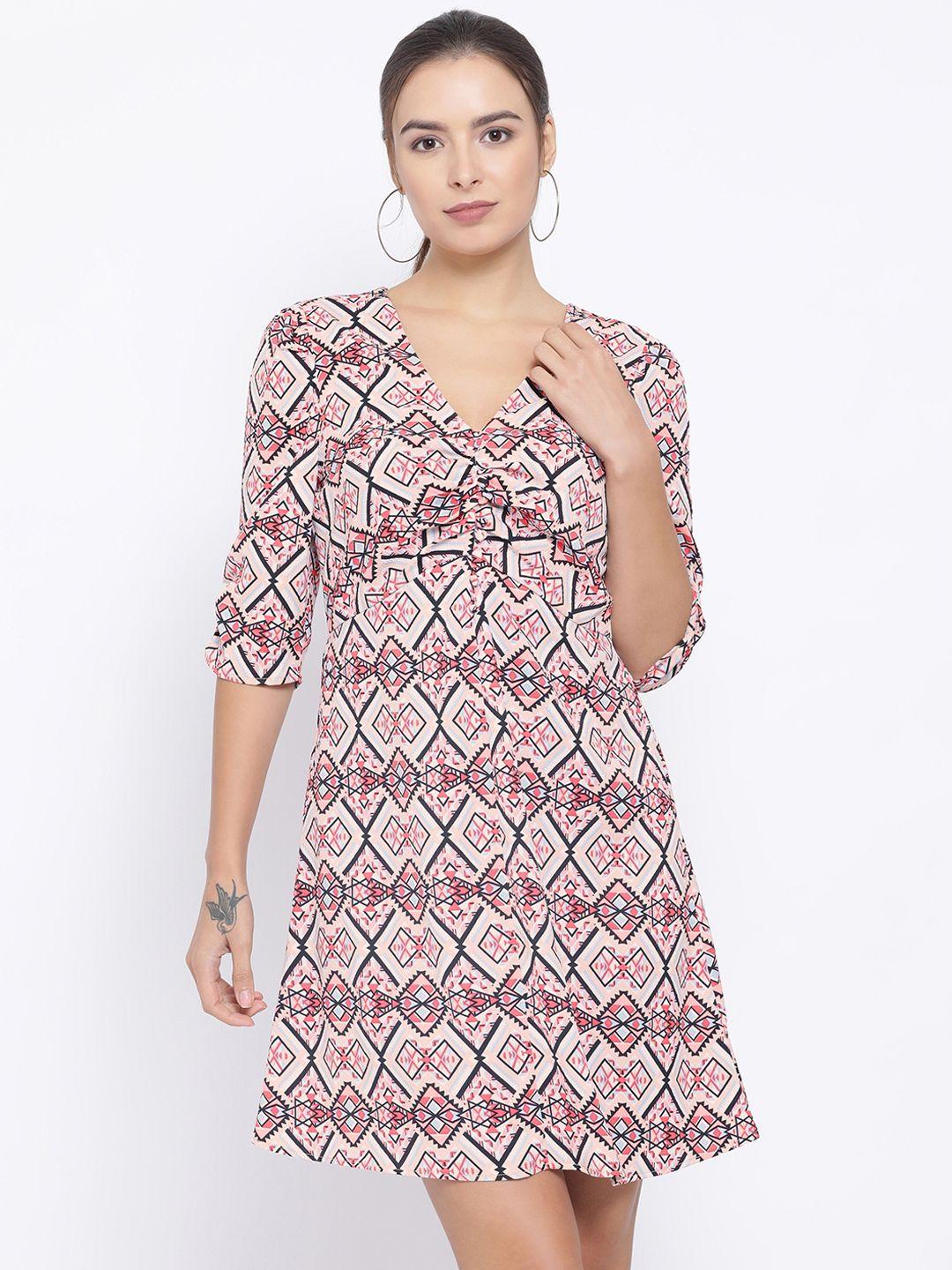 oxolloxo women beige printed a-line dress