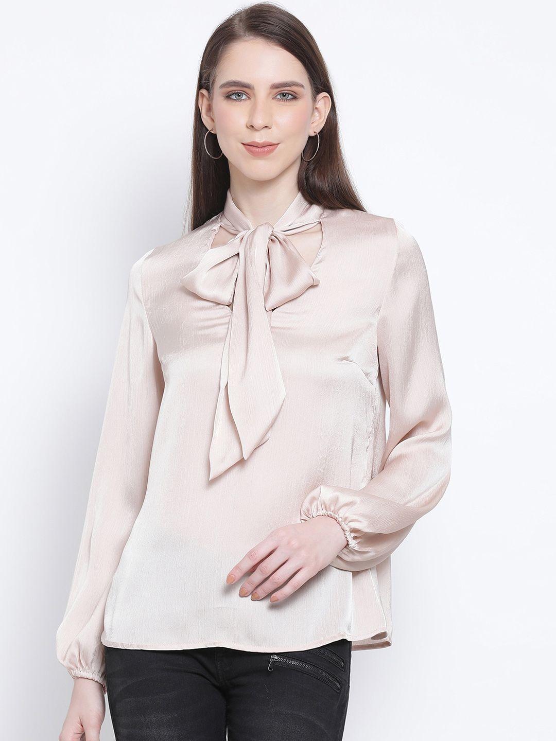 oxolloxo women beige solid satin top