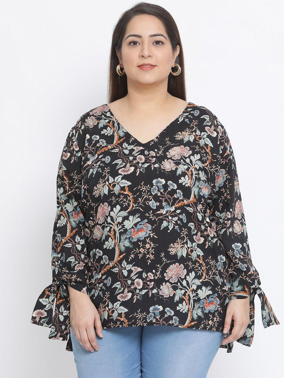 oxolloxo women black & blue floral printed top