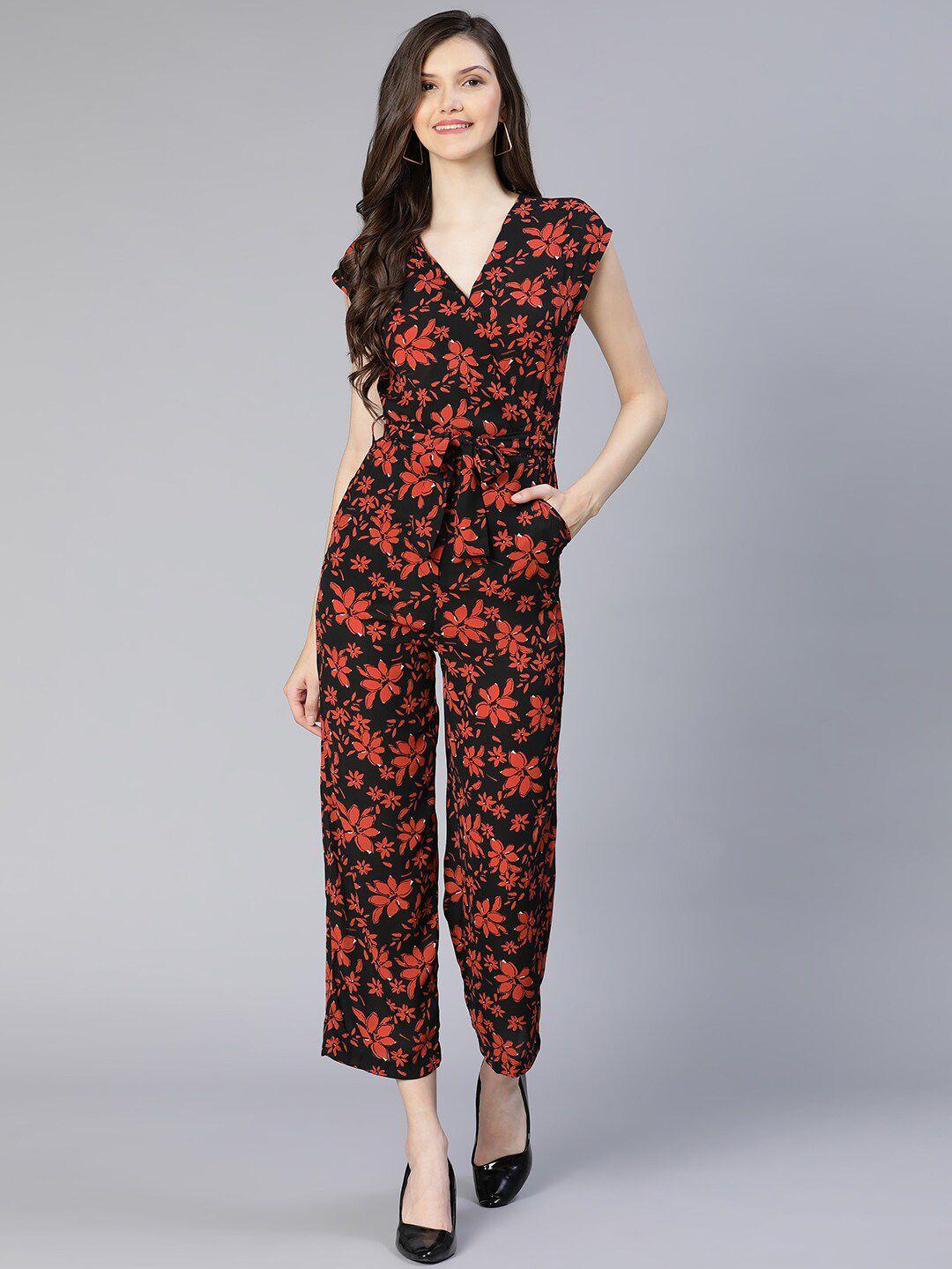 oxolloxo women black & red printed basic jumpsuit