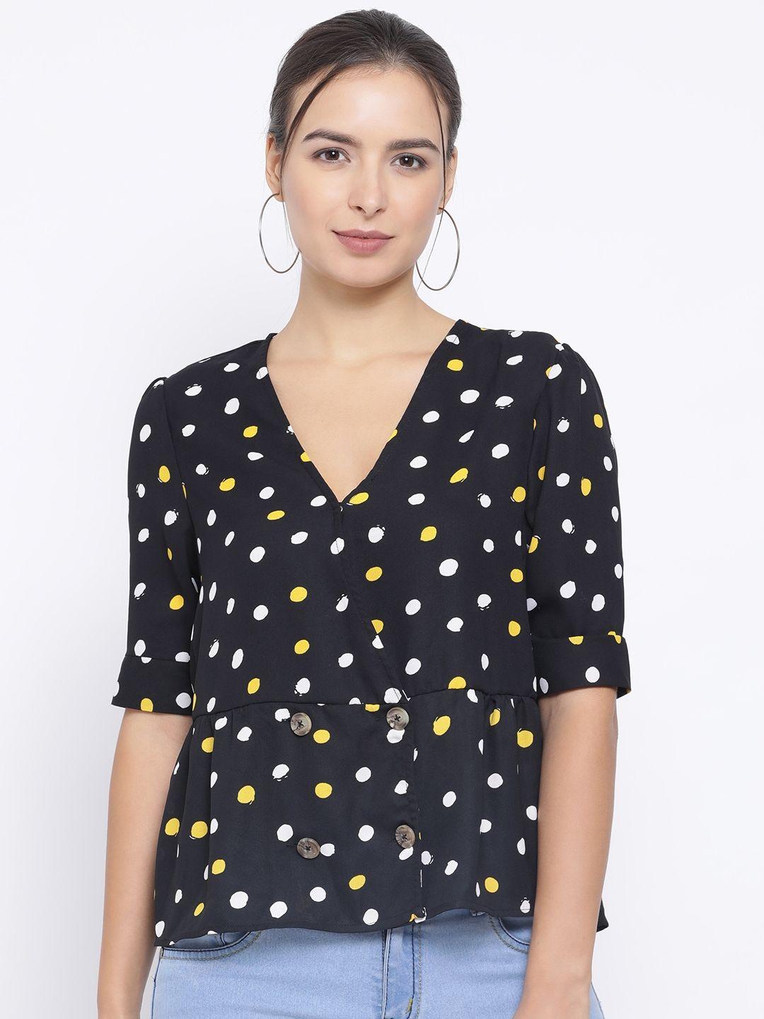 oxolloxo women black & white polka dot printed wrap top