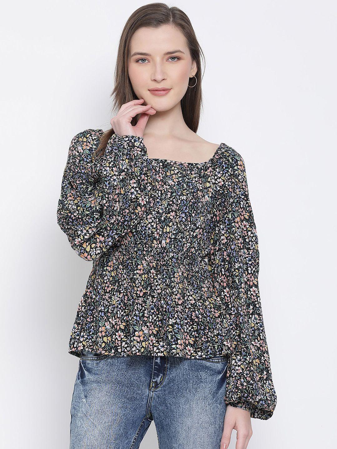 oxolloxo women black floral printed peplum top