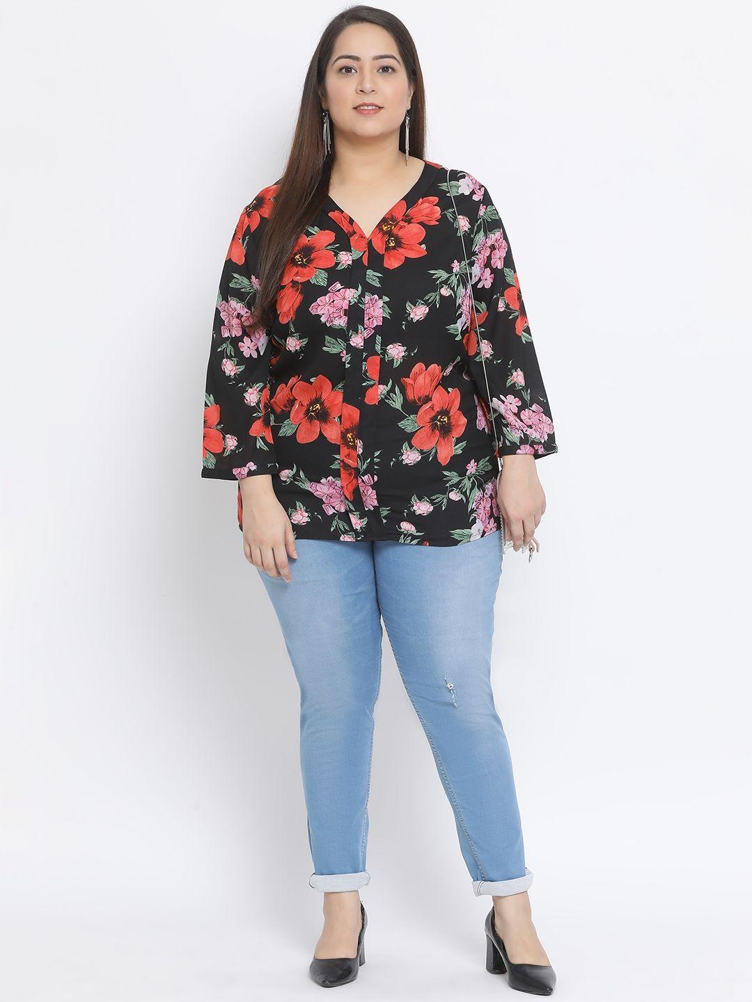 oxolloxo women black floral printed shirt style top