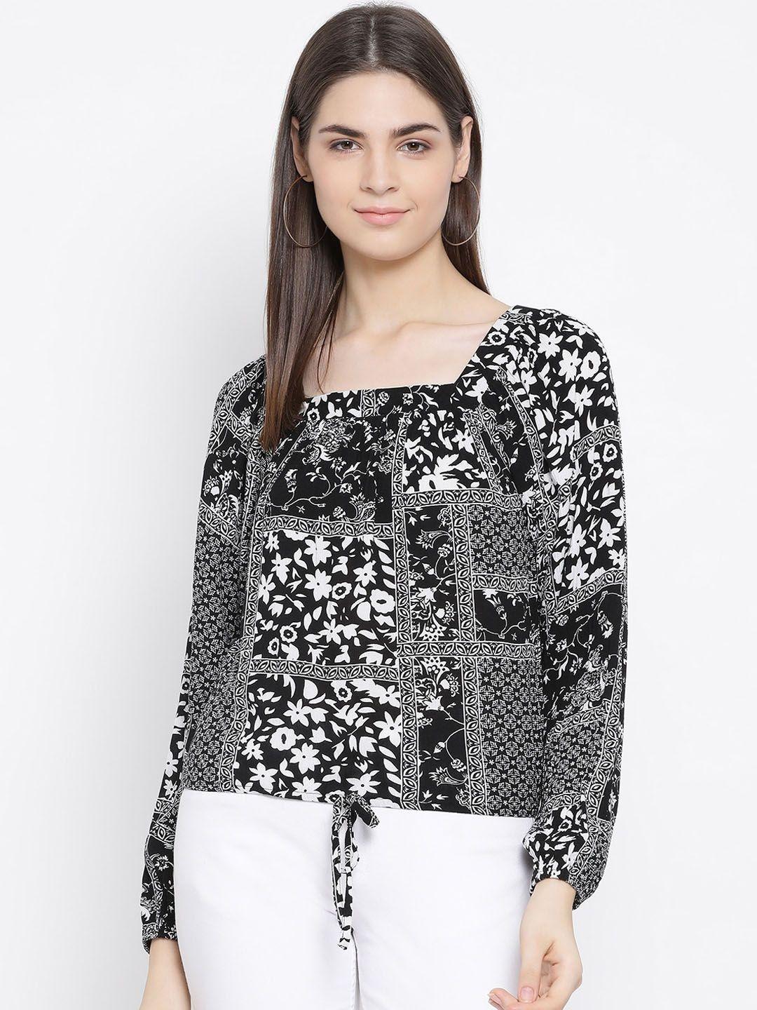 oxolloxo women black printed blouson top