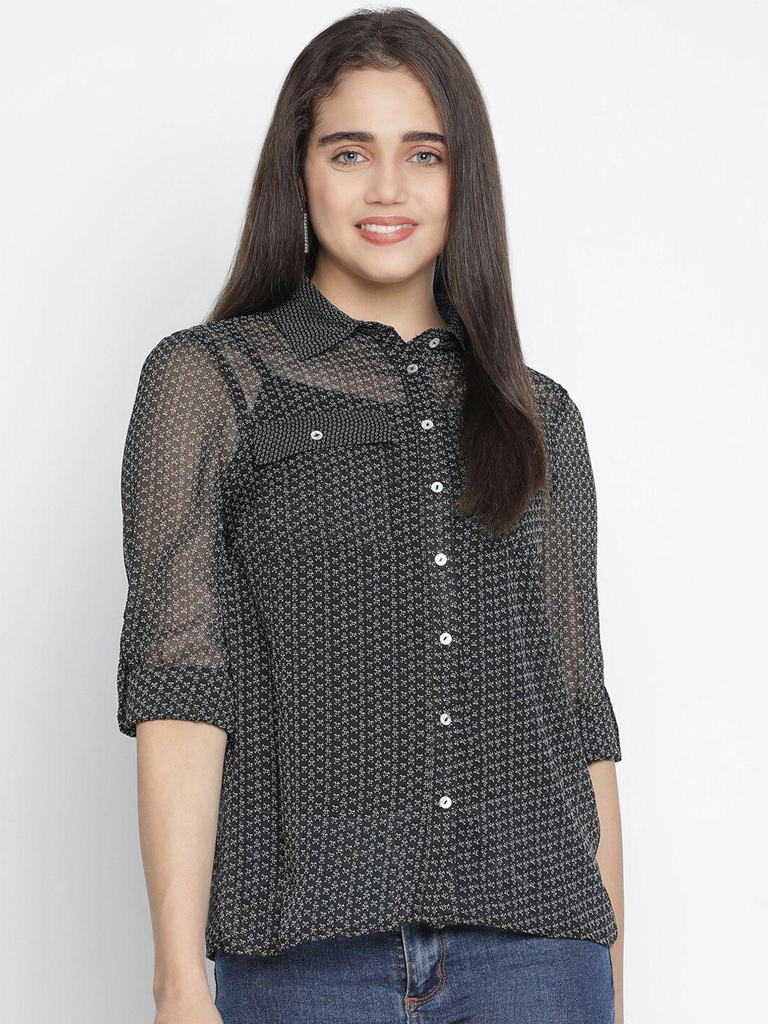 oxolloxo women black printed casual shirt